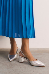 San Pietro Buckle Leather Heels 45 Silver