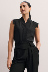 Bowery Sleeveless Blouse Black Stretch Silk