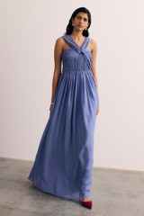 Sevilla Silk Chiffon Maxi Dress Celestial Steel Blue
