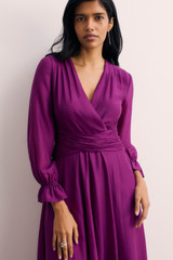 Soli Silk Chiffon Dress Electric Magenta