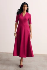 Pereto Sculpt Stretch Crepe Dress Magenta