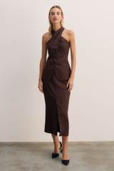 Carinella Linen Blend Waistcoat Chocolate
