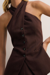 Carinella Linen Blend Waistcoat Chocolate