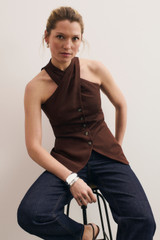 Carinella Linen Blend Waistcoat Chocolate