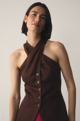 Carinella Linen Blend Top Chocolate