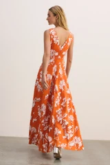 Almeria Cotton Dress Orange And Ivory