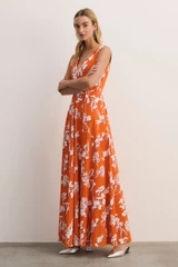Almeria Cotton Dress Orange And Ivory