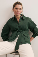 Zenna Linen Blend Jacket Deep Green - Welcome to the Fold LTD