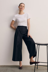 Lyon Cotton Cropped Palazzo Trousers Navy