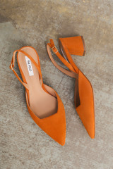 San Pietro Buckle Suede Heels 45 Dark Orange