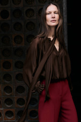 Riola Silk Chiffon Blouse Chocolate