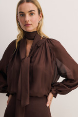 Riola Silk Chiffon Blouse Chocolate