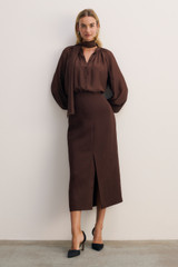 Riola Silk Chiffon Blouse Chocolate