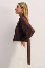 Riola Silk Chiffon Blouse Chocolate