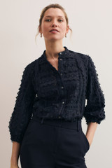 Nola Embroidered Cotton Top Dark Navy