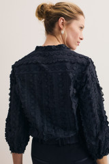 Nola Embroidered Cotton Top Dark Navy