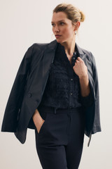 Nola Embroidered Cotton Top Dark Navy