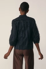 Nola Embroidered Cotton Top Dark Navy