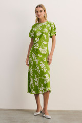 Salerno Silk Dress Green And Ivory