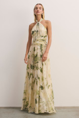 Rivara Silk Chiffon Maxi Dress Green And Ivory