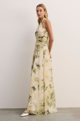Rivara Silk Chiffon Maxi Dress Green And Ivory