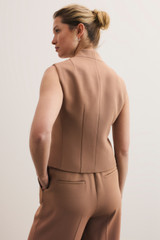 Clever Crepe Romney Waistcoat Camel