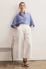Lyon Cotton Cropped Palazzo Trousers Ivory