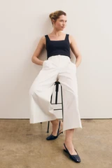 Lyon Cotton Cropped Palazzo Trousers Ivory