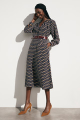 Aldbury Dress Navy Multicolour Ikat Geo Print Silk Aldbury Dress Navy Multicolour Ikat Geo Print Silk