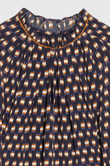 Aldbury Dress Navy Multicolour Ikat Geo Print Silk
