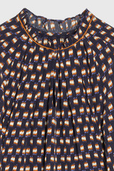 Aldbury Dress Navy Multicolour Ikat Geo Print Silk Aldbury Dress Navy Multicolour Ikat Geo Print Silk