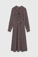 Aldbury Dress Navy Multicolour Ikat Geo Print Silk Aldbury Dress Navy Multicolour Ikat Geo Print Silk