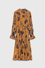 Carlton Dress Dark Mustard And Navy Ikat Floral Print Silk Georgette Carlton Dress Dark Mustard And Navy Ikat Floral Print Silk Georgette