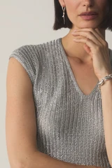 Lorne Metallic Knit Top Silver