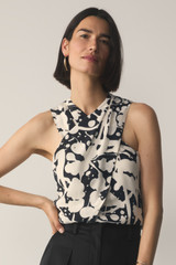 Cascia Silk Top Made With Liberty Fabric Ivory And Black