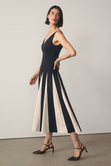 Salina Stretch Cotton Dress Navy And Stone