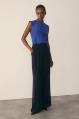 Bowery Sleeveless Blouse Cobalt Blue Stretch Silk