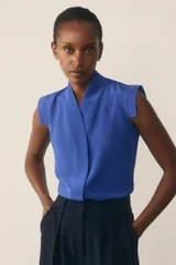 Bowery Sleeveless Blouse Cobalt Blue Stretch Silk