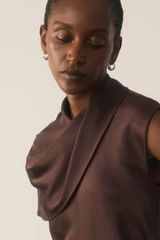 Ocana Satin Blouse Chocolate