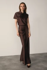 Ocana Satin Blouse Chocolate
