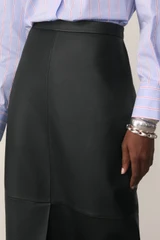 Oliena Leather Pencil Skirt Black
