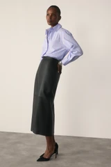 Oliena Leather Pencil Skirt Black