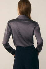 Bowery Stretch Silk Satin Blouse Grey