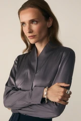 Bowery Stretch Silk Satin Blouse Grey