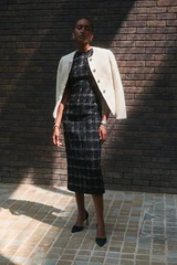 Riva Tweed Dress Navy And Blue