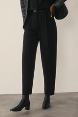 Clever Crepe Siena Slim Barrel-Leg Trousers Black