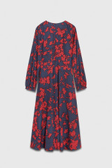 Arienzo Dress Navy And Red Floral Print Textured Silk Arienzo Dress Navy And Red Floral Print Textured Silk