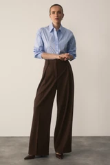 Clever Wool Blend Cortona Wide-Leg Trousers Chocolate