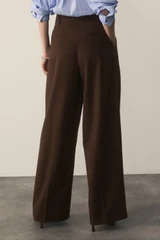 Clever Wool Blend Cortona Wide-Leg Trousers Chocolate