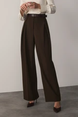 Clever Wool Blend Cortona Wide-Leg Trousers Chocolate